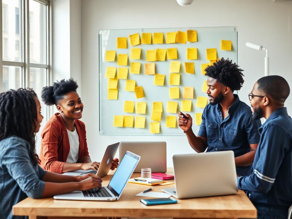 Young African startup team brainstorming in a coworking space