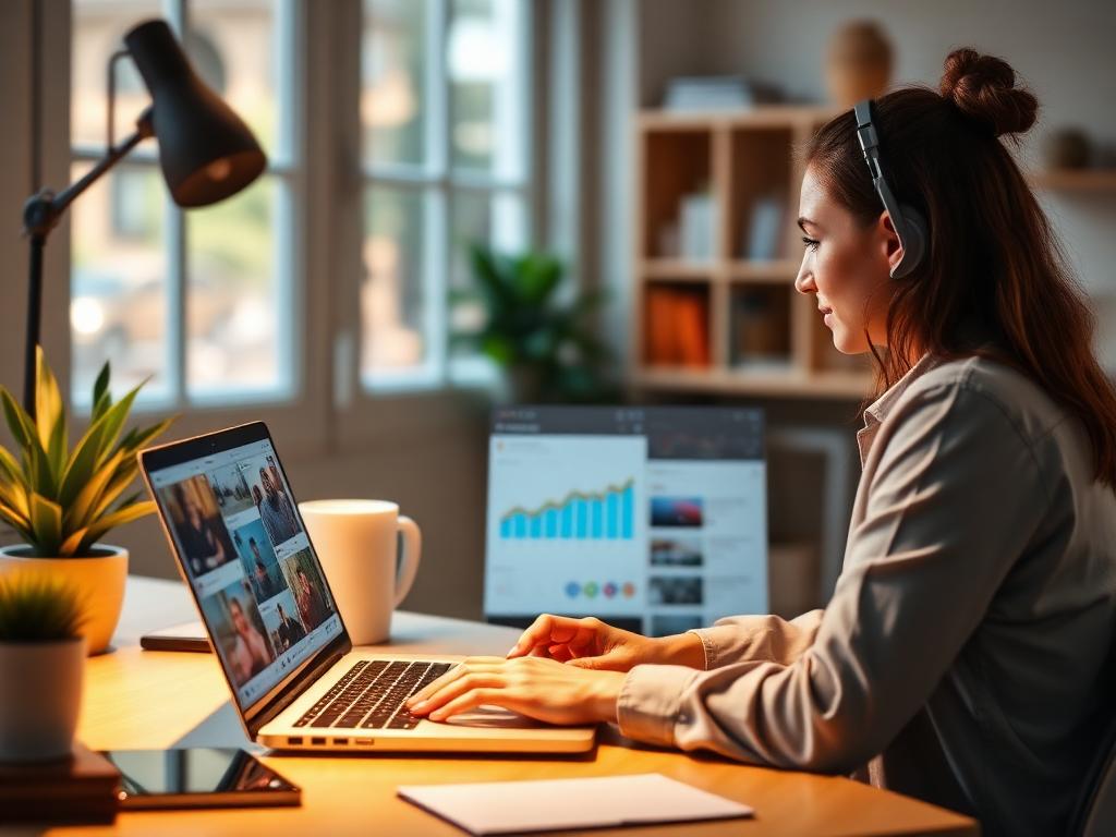 Community manager scheduling social posts with engagement analytics