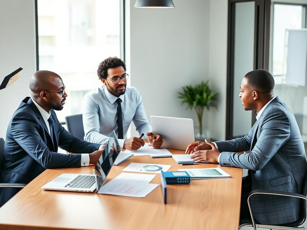 IT consultant advising business executives around a meeting table