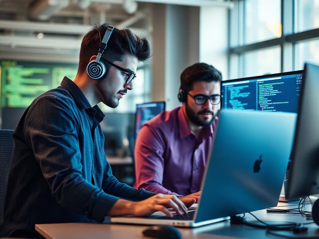 Developers building custom enterprise software in a modern office